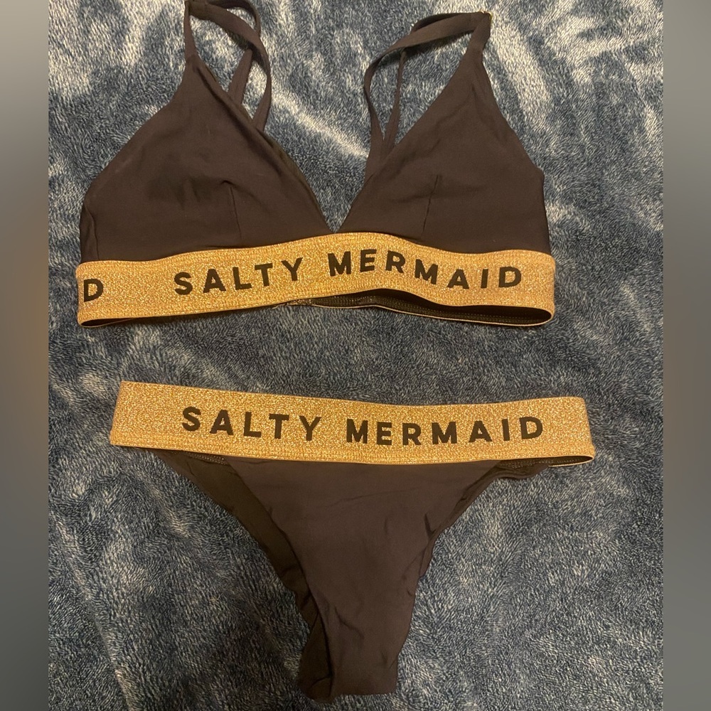 Salty Mermaid black and gold sparkly bikini set-top and bottom included